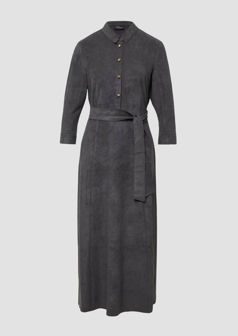 s.Oliver - Hemdblusenkleid in Veloursleder-Optik mit Raffung, Damen, grau von s.Oliver