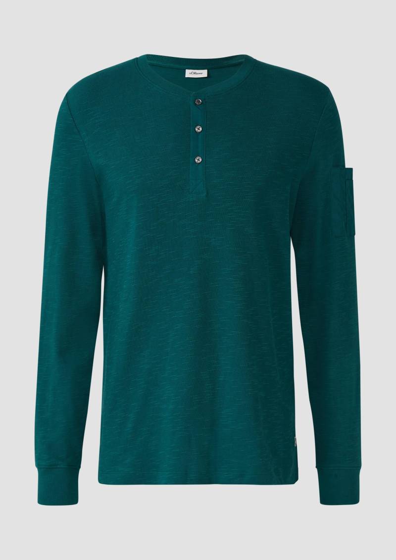 s.Oliver - Henley-Longsleeve mit Flammgarnstruktur und Ärmeltasche, Herren, grün von s.Oliver