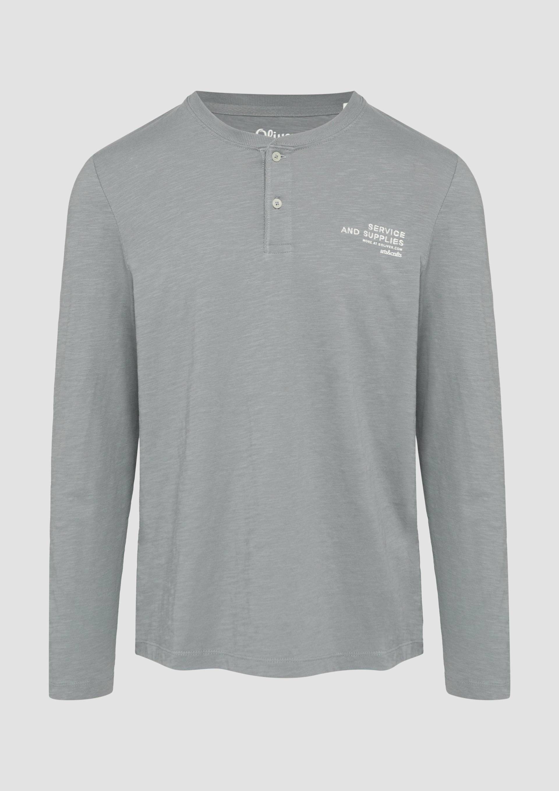 s.Oliver - Henley-Shirt mit Flammgarnstruktur und Stickerei, Herren, grau von s.Oliver