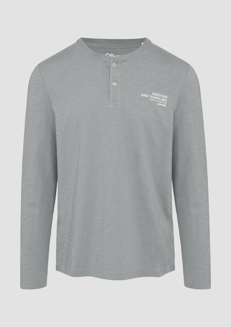 s.Oliver - Henley-Shirt mit Flammgarnstruktur und Stickerei, Herren, grau von s.Oliver