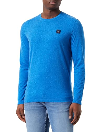 s.Oliver Herren 2138647 Langarmshirt meliert mit Logo-Patch, Blue, S von s.Oliver