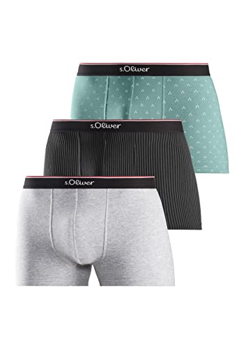 s.Oliver Herren 25534739 Boxershorts, grau+ schwarz gestreift + türkis Gemustert, M (3er Pack) von s.Oliver