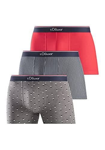 s.Oliver Herren 33757244 Boxershorts, graugemustert +dunkelblau gestreift+rot, XXL (3er Pack) von s.Oliver