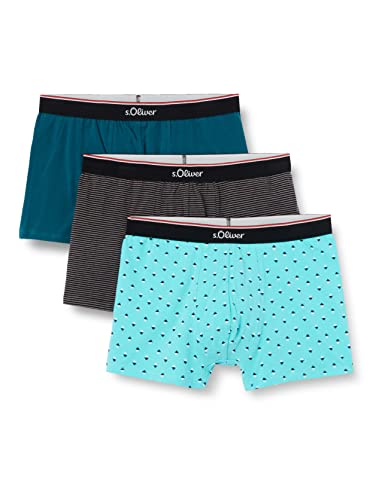 s.Oliver Herren 36681818 Boxershorts, Petrol+schwarz gestreift+ blau Gemustert, S (3er Pack) von s.Oliver