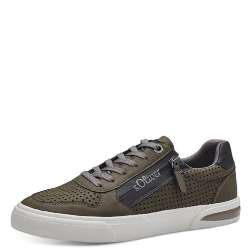 s.Oliver Herren Sneaker flach zum Schnüren mit Reißverschluss, Grün (Khaki), 45 von s.Oliver