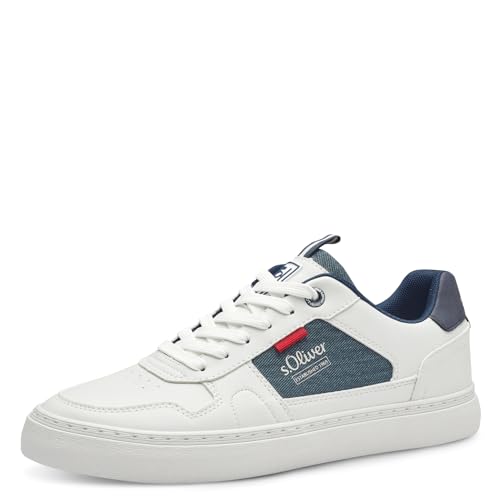 s.Oliver Herren Sneaker flach mit Jeans-Details Bequem, Weiß (White), 42 von s.Oliver