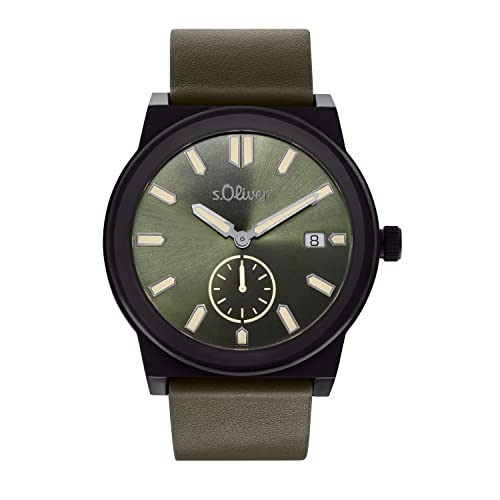 s.Oliver Armbanduhr Herren Quarzuhr Analog, mit Leder Armband, Grün, 5 bar Wasserdicht, Kommt in Uhren Geschenk Box, 2035442 s.Oliver Armbanduhr Herren Quarzuhr Analog, mit Leder Armband, Grün, 5 bar Wasserdicht, Kommt in Uhren Geschenk Box, 2035442 von s.Oliver