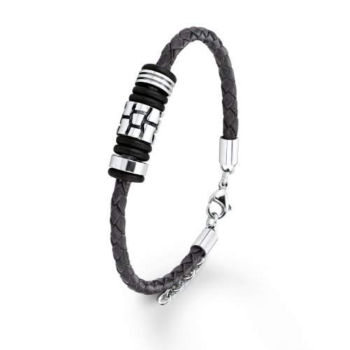 s.Oliver Herren-Armband 20+2 cm Edelstahl IP Black echtes Leder dunkelbraun von s.Oliver