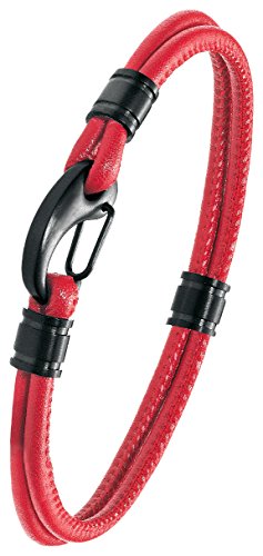 s.Oliver Herren Armband 21cm Edelstahl IP Black Lederband rot von s.Oliver