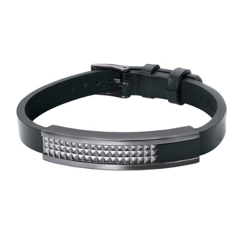 s.Oliver Herren-Armband Edelstahl Leder Onyx Baguetteschliff schwarz 22 cm - 455251 von s.Oliver