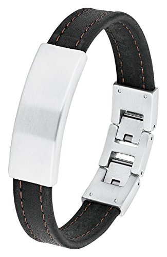 s.Oliver Herren-Armband Identarmband (gravurfähig) Edelstahl Leder 22 cm-2012583 von s.Oliver