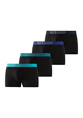 s.Oliver Herren Boxers, 4 Stück, Schwarz-türkis + Schwarz-hellblau, Einheitsgröße, Medium, Polyester, Elastische, Mid Rise, Maschinenwäsche, Männer, Erwachsene Männer, Alltag, Unterhosen, Einzelstücke von s.Oliver