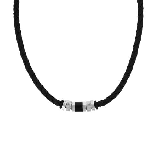 s.Oliver Halsband Edelstahl Leder Herren Halsschmuck, 45+3 cm, Schwarz, Kommt in Schmuck Geschenk Box, 9066681 von s.Oliver