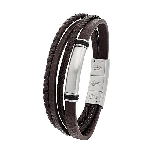 s.Oliver Armband Edelstahl Leder Herren Armschmuck, 20+1,5 cm, Braun, Kommt in Schmuck Geschenk Box, 2022621 von s.Oliver