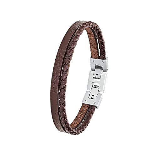 s.Oliver Armband Edelstahl Leder Herren Armschmuck, 20+1,5 cm, Braun, Kommt in Schmuck Geschenk Box, 2026150 von s.Oliver