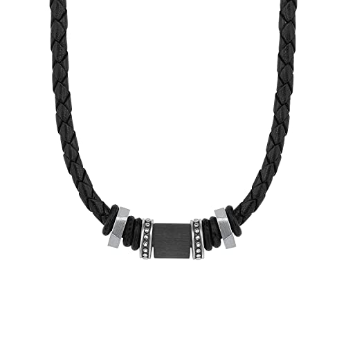 s.Oliver Halsband Edelstahl Carbon/Leder Herren Halsschmuck, 47+3 cm, Schwarz, Kommt in Schmuck Geschenk Box, 2026003 von s.Oliver