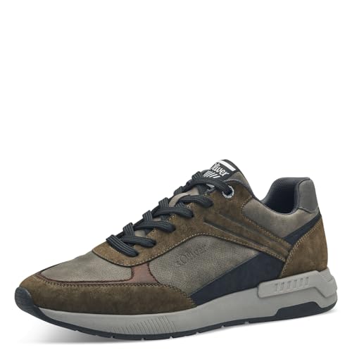 s.Oliver Herren Sneaker flach mit Schnürsenkeln Vegan, Grün (Khaki Comb.), 42 EU von s.Oliver