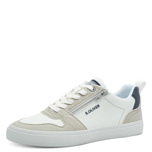 s.Oliver Herren Sneaker flach mit Reißverschluss Low Top, Weiß (White Comb.), 43 EU von s.Oliver