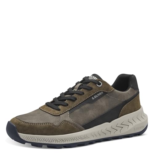 s.Oliver Herren Sneaker flach mit Schnürsenkeln Low Top, Grün (Khaki Comb.), 45 EU von s.Oliver