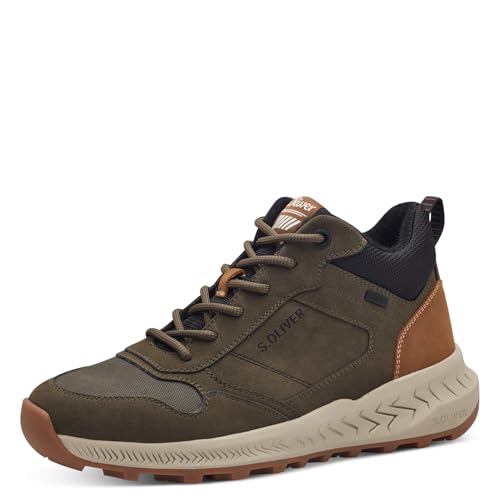 s.Oliver Herren Sneaker hoch mit Fütterung Wasserabweisend Freizeit, Grün (Khaki Comb.), 45 EU von s.Oliver