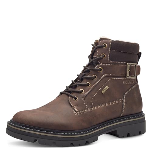 s.Oliver Herren Stiefel zum Schnüren Wasserabweisend Vegan, Braun (Dark Brown), 42 EU von s.Oliver