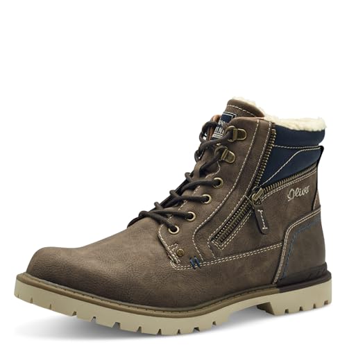 s.Oliver Herren Stiefel zum Schnüren mit Reißverschluss Gefüttert, Braun (Mud), 44 EU von s.Oliver