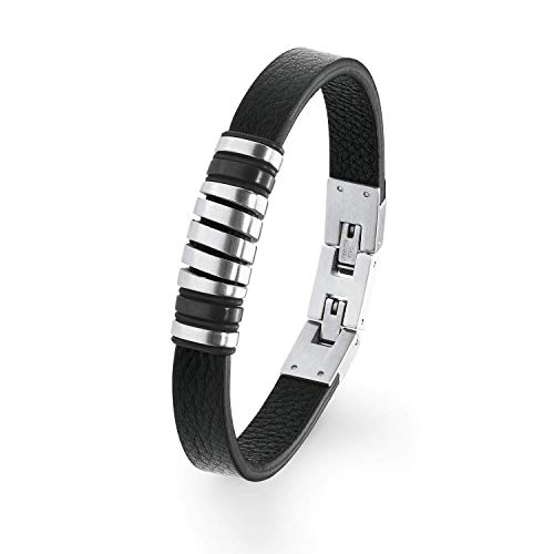 s.Oliver Herren Lederarmband Edelstahl IP Schwarz Leder Geschenkidee Vatertag von s.Oliver