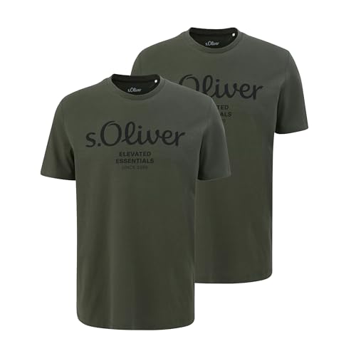 s.Oliver Herren T-Shirt Rundhals Kurzarm | 2er Pack (DE/NL/SE/PL, Alphanumerisch, XXL, Regular, Regular, Olive) von s.Oliver