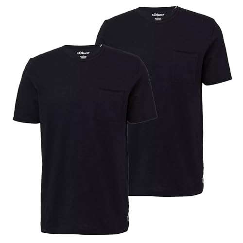 s.Oliver Herren T-Shirt mit Brusttasche (DE/NL/SE/PL, Alphanumerisch, 3XL, Regular, Regular, 2 x schwarz) von s.Oliver