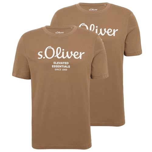 s.Oliver Herren T-Shirt mit Logodruck (DE/NL/SE/PL, Alphanumerisch, L, Regular, Regular, 2 x Hellbraun) von s.Oliver