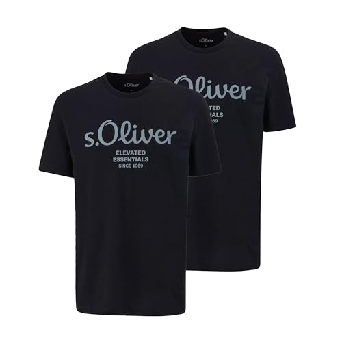 s.Oliver Herren T-Shirt mit Logodruck (DE/NL/SE/PL, Alphanumerisch, L, Regular, Regular, 2 x schwarz) von s.Oliver