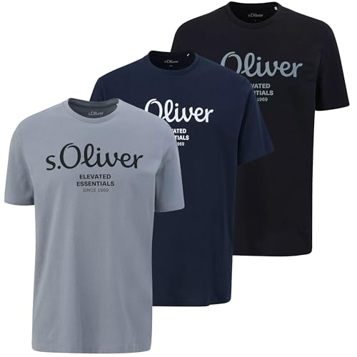 s.Oliver Herren T-Shirt mit Logodruck (DE/NL/SE/PL, Alphanumerisch, L, Regular, Regular, grau/Navy/schwarz) von s.Oliver