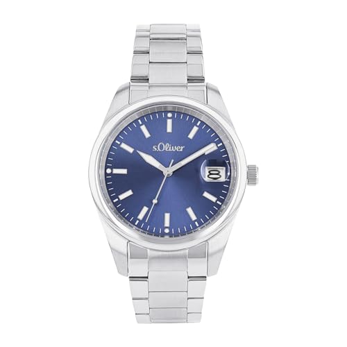s.Oliver Armbanduhr Herren Quarzuhr Analog, mit Edelstahl Armband, Blau, 5 bar Wasserdicht, Kommt in Uhren Geschenk Box, von s.Oliver