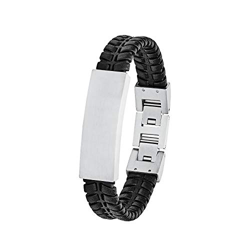 s.Oliver Identarmband Edelstahl Leder Herren Armschmuck, 20+1,5 cm, Schwarz, Kommt in Schmuck Geschenk Box, 2027442 von s.Oliver