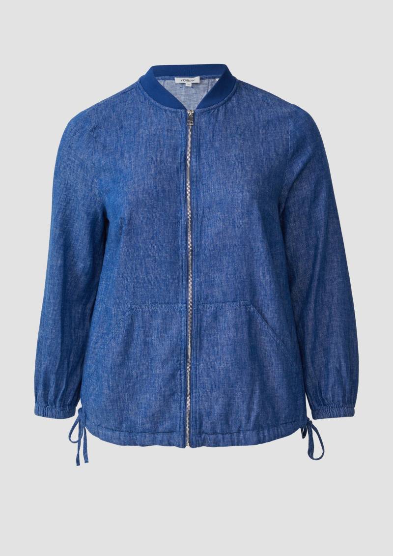 s.Oliver - Leinenmix-Blouson mit Raffungen, Damen, blau von s.Oliver