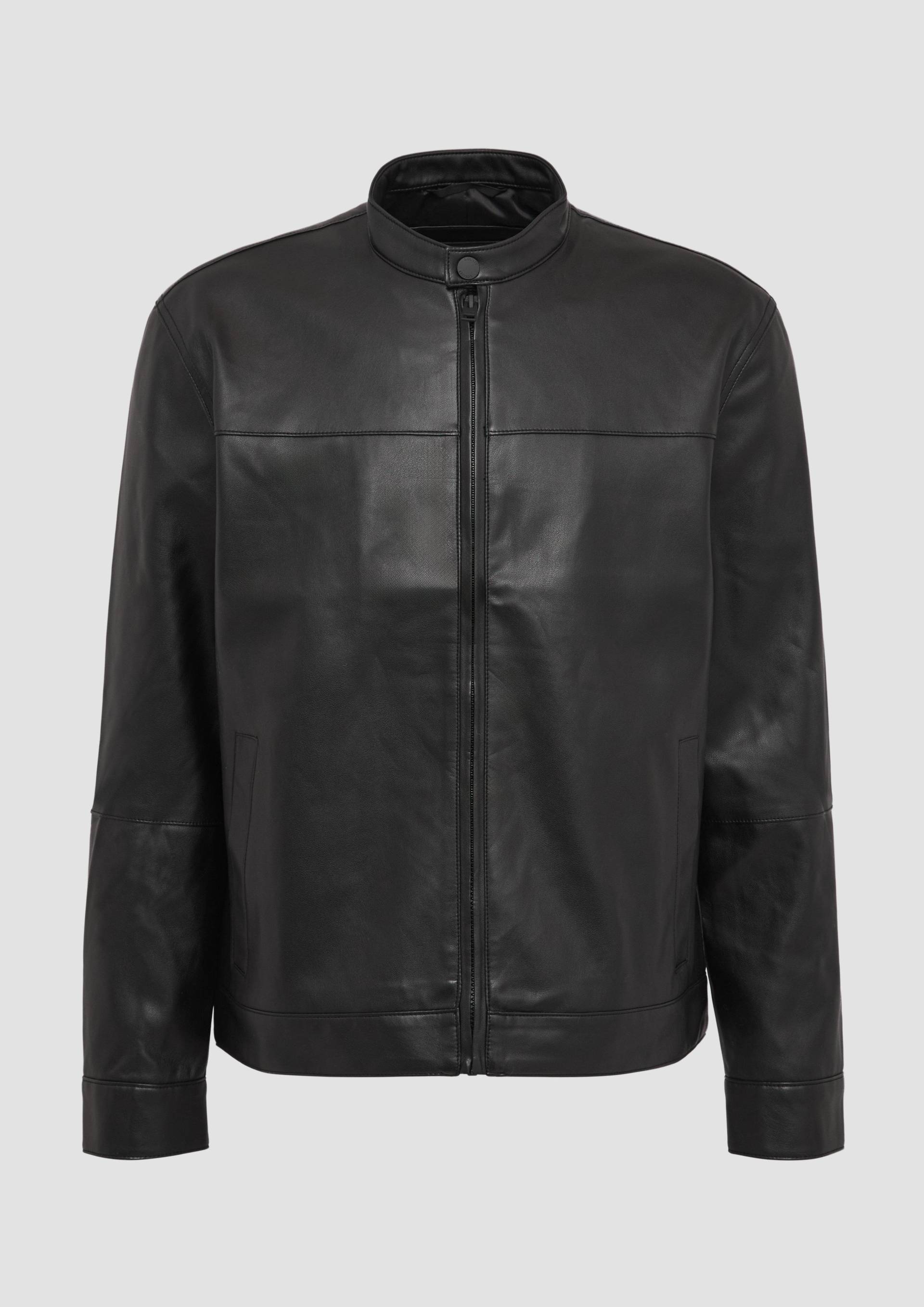 s.Oliver - Jacke aus Lederimitat mit Stehkragen, Herren, schwarz von s.Oliver