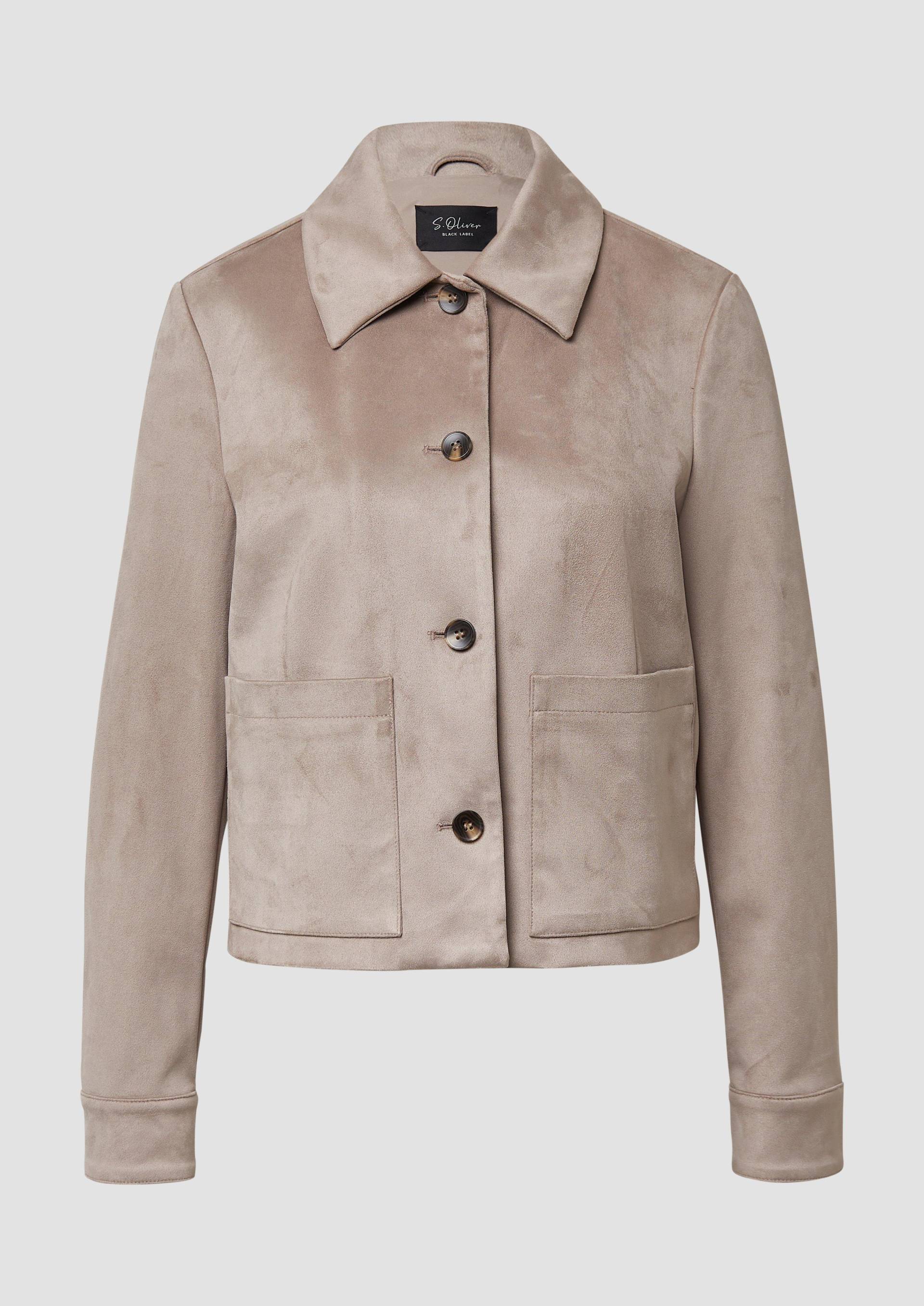 s.Oliver - Jacke in Veloursleder-Optik mit aufgesetzten Taschen, Damen, braun von s.Oliver