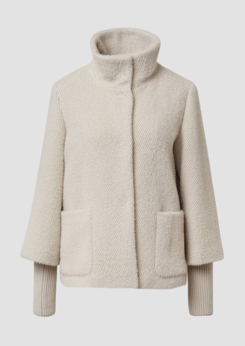s.Oliver - Jacke mit Stehkragen und Rippstrick-Manschetten, Damen, Beige von s.Oliver