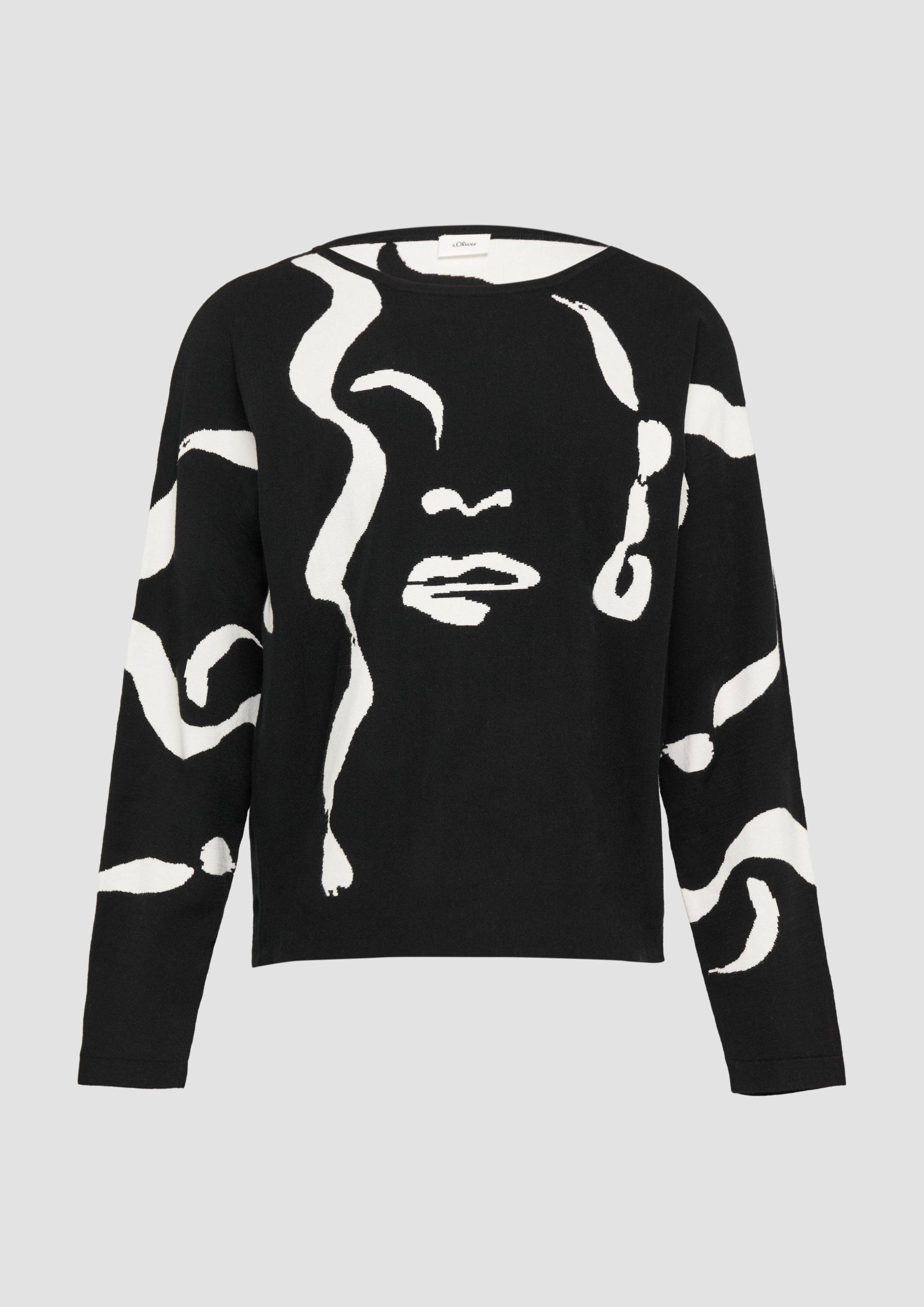s.Oliver - Jacquard-Pullover mit Fledermausärmeln, Damen, schwarz von s.Oliver