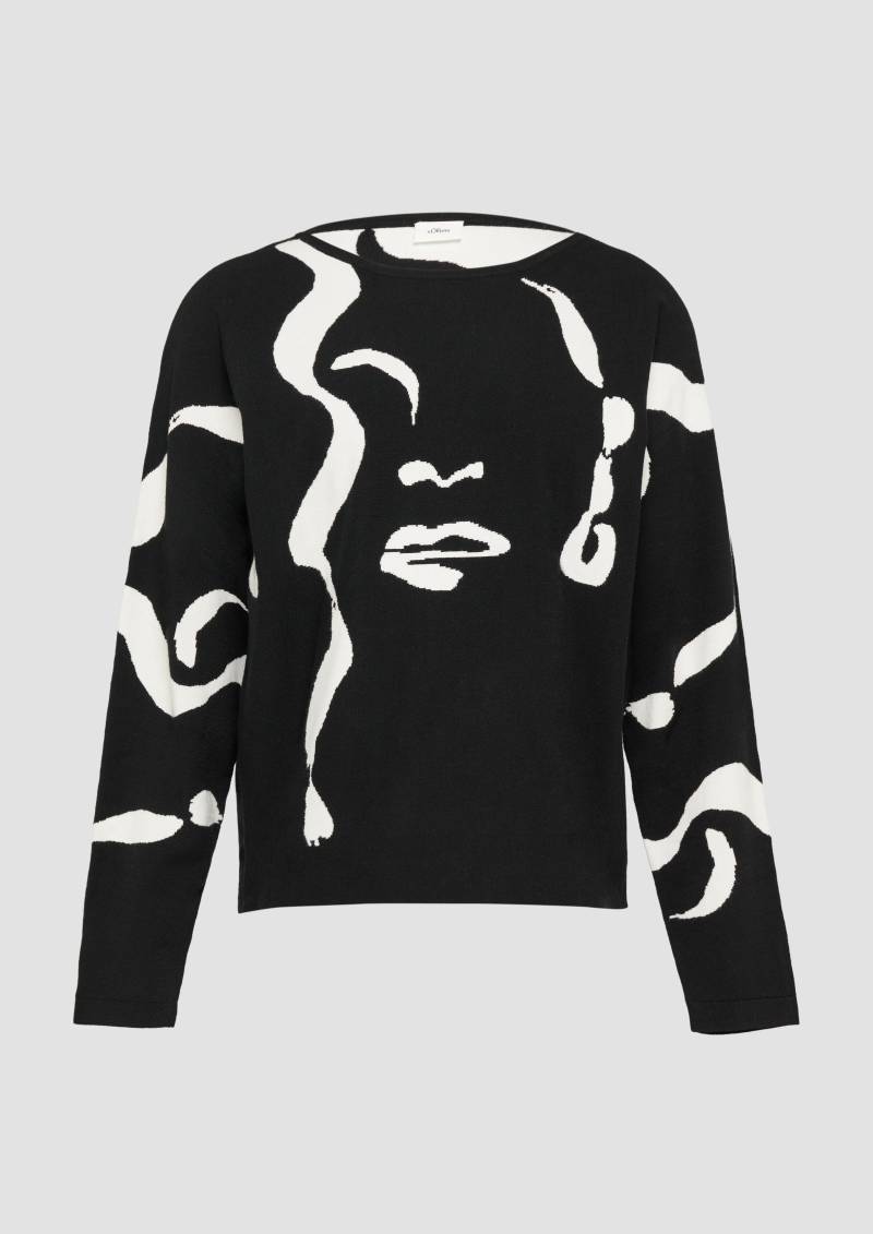 s.Oliver - Jacquard-Pullover mit Fledermausärmeln, Damen, schwarz von s.Oliver
