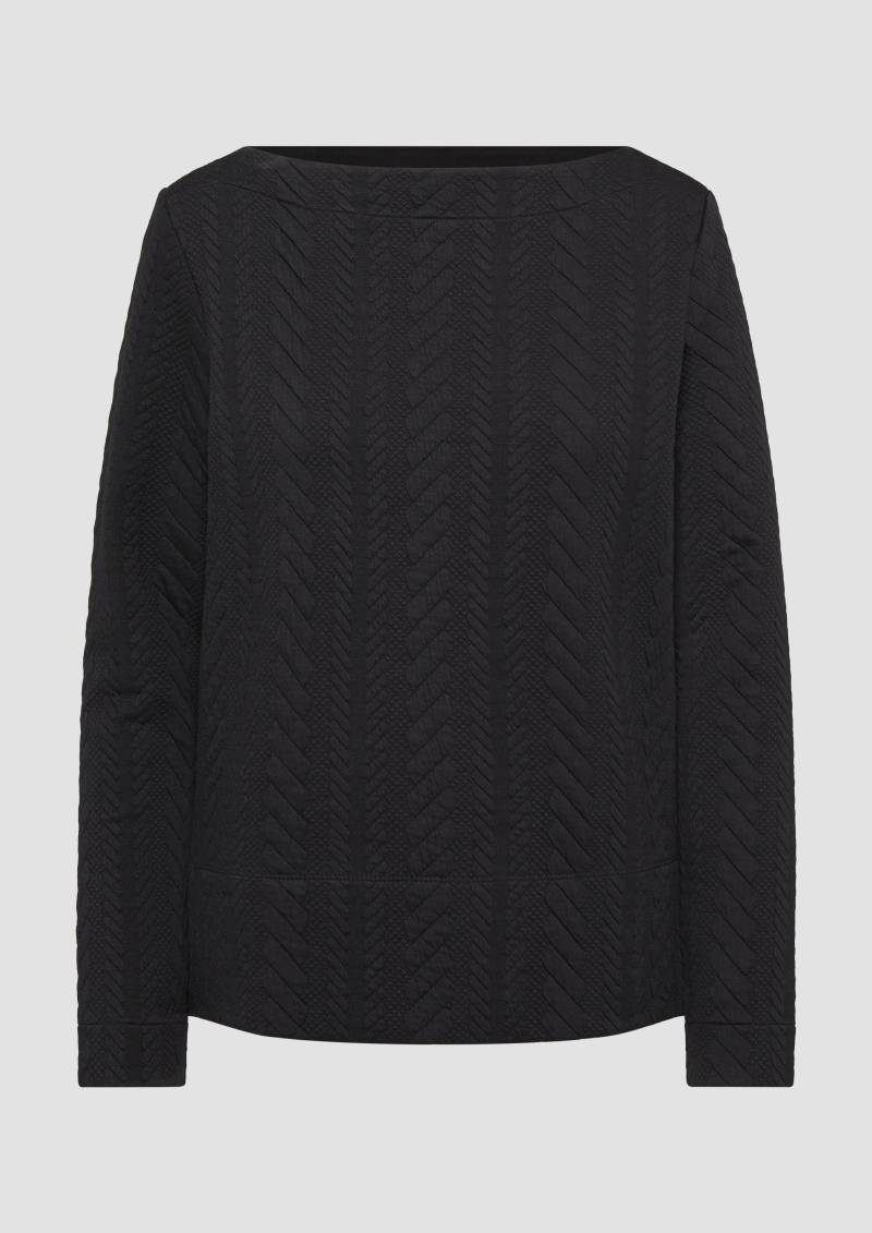 s.Oliver - Strukturiertes Jacquard-Sweatshirt mit U-Boot-Ausschnitt, Damen, schwarz von s.Oliver