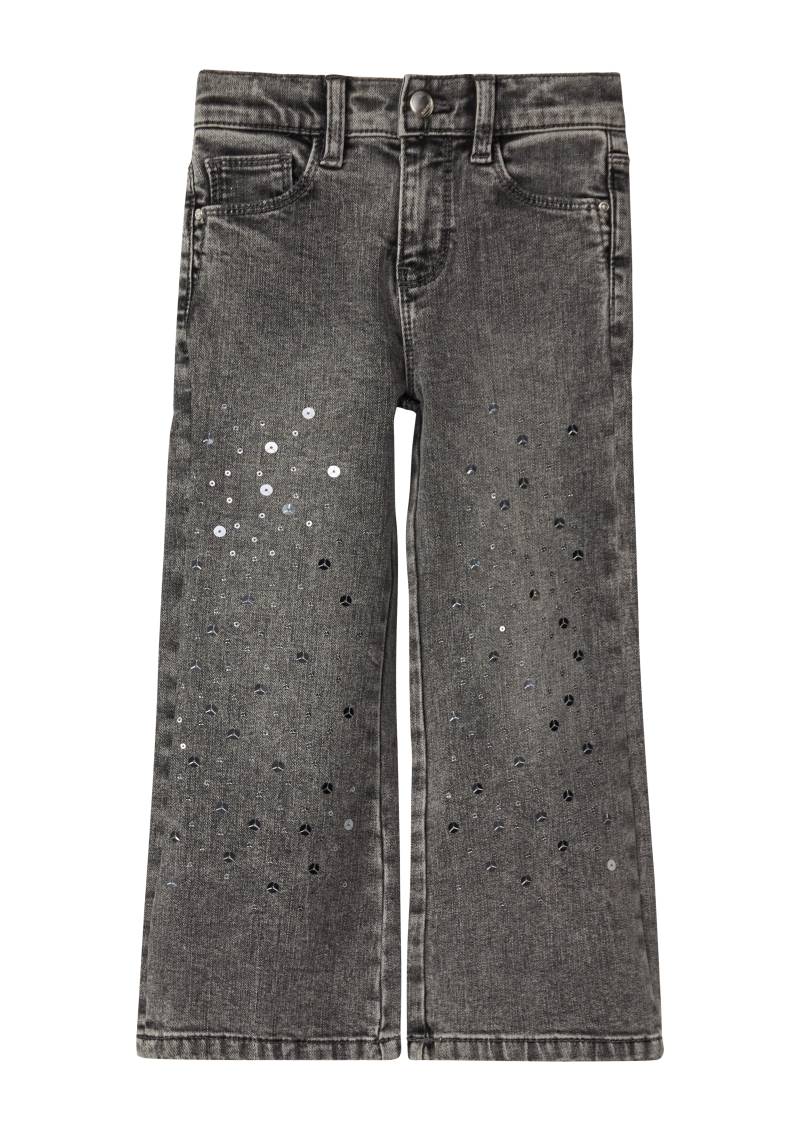 s.Oliver - Jeans Regular Fit / High Rise / Wide Leg / Pailletten-Detail, Kinder, grau von s.Oliver