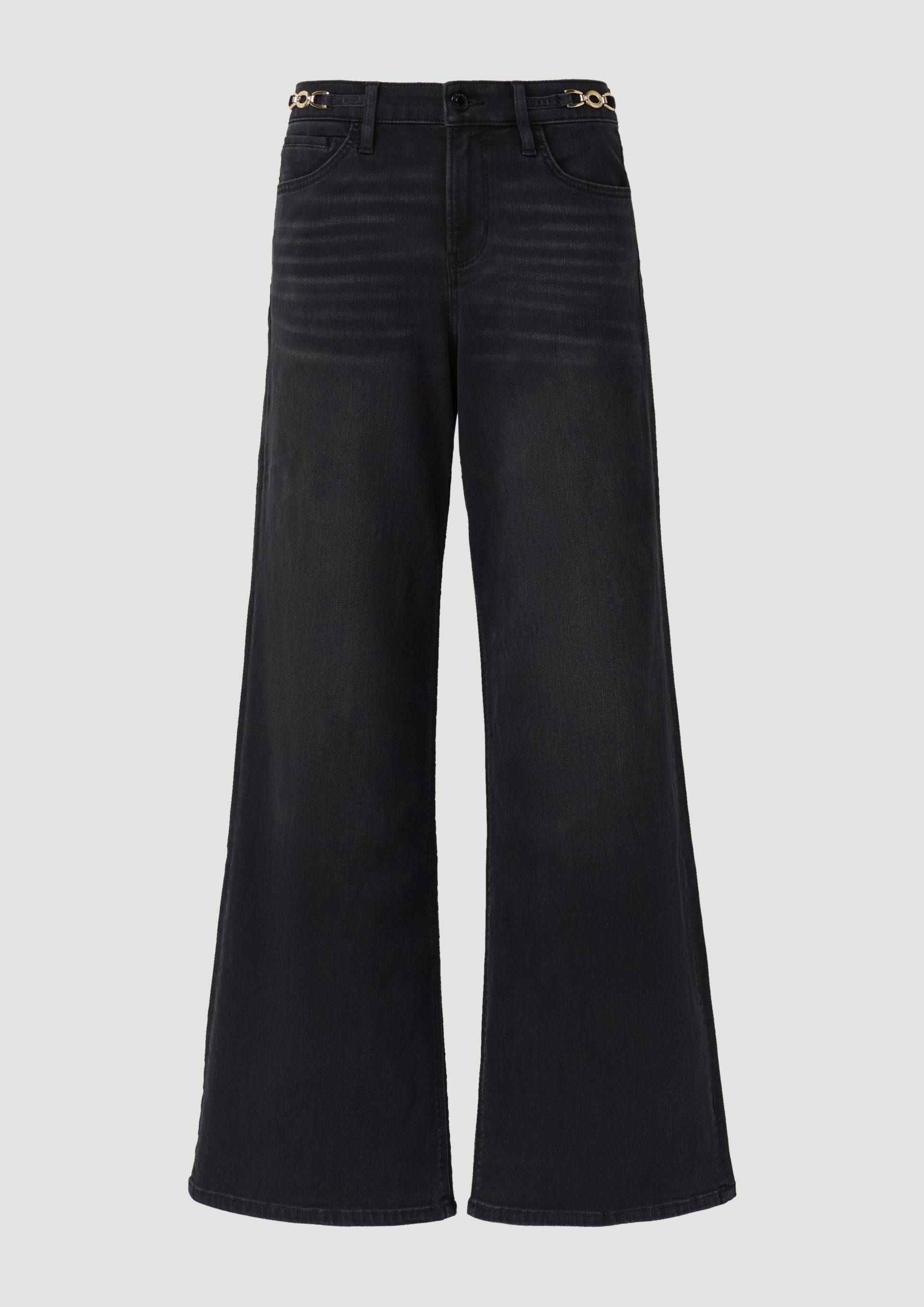 s.Oliver - Jeans Suri / Regular Fit / Mid Rise / Wide Leg / Schmuck-Detail, Damen, grau von s.Oliver
