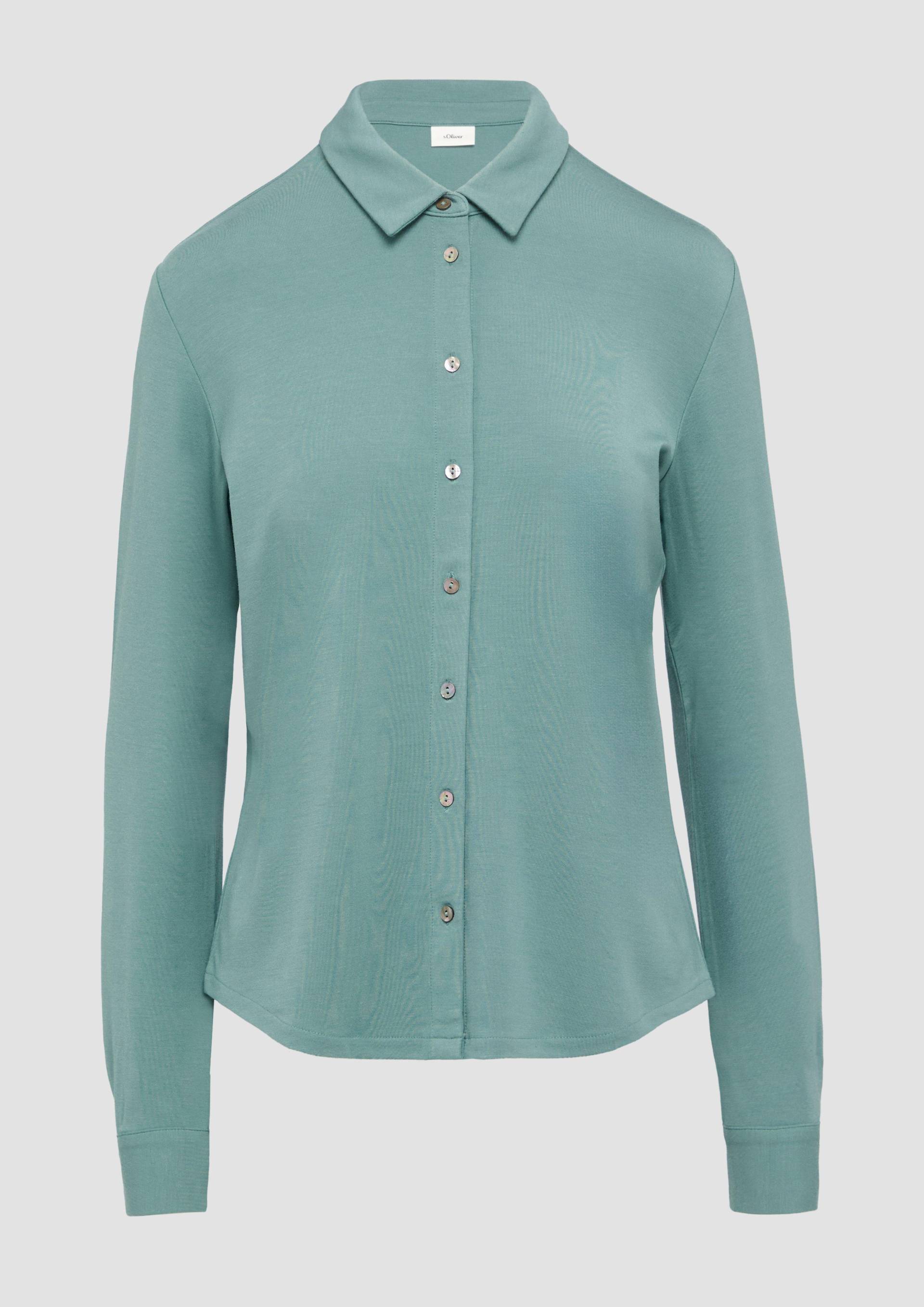s.Oliver - Jersey-Bluse mit Hemdkragen und Knopfleiste, Damen, Blau von s.Oliver