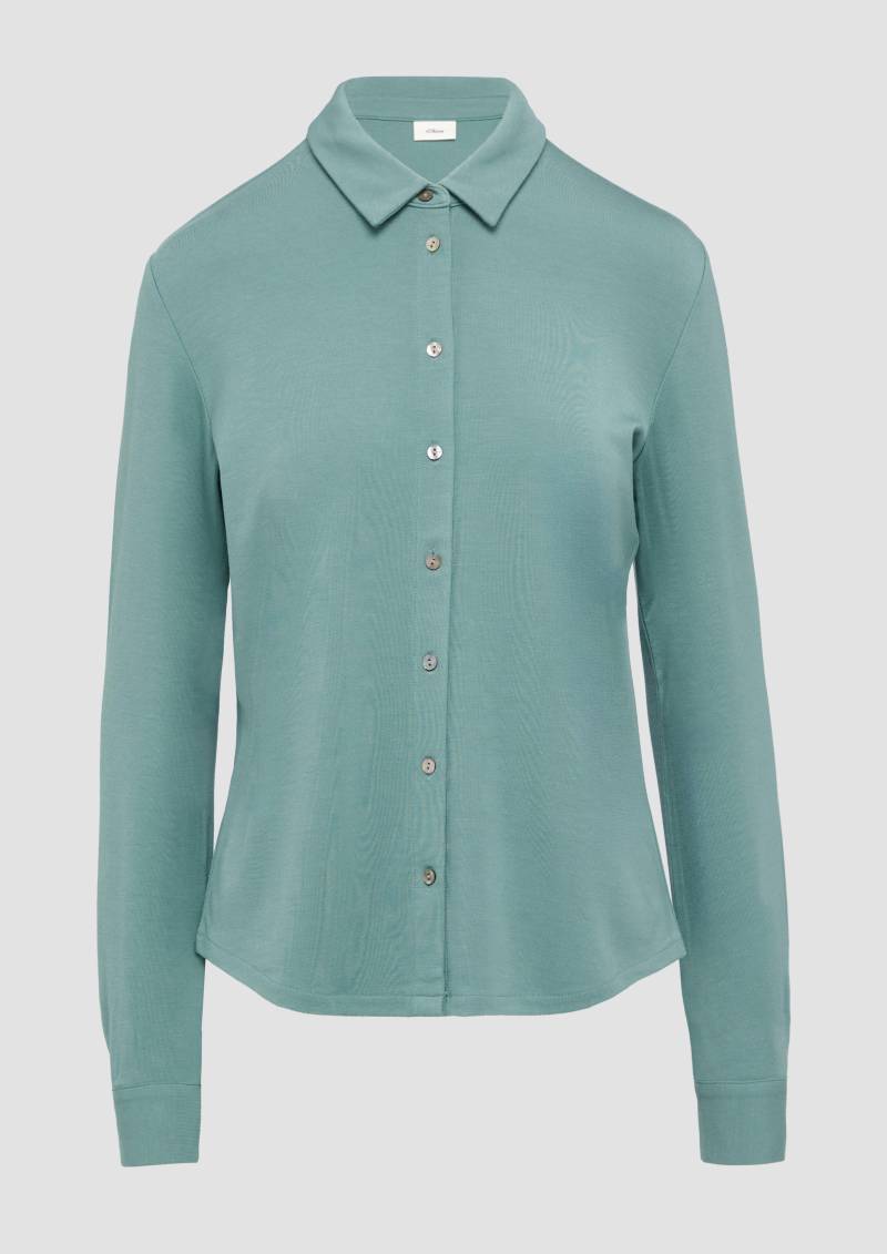 s.Oliver - Jersey-Bluse mit Hemdkragen und Knopfleiste, Damen, Blau von s.Oliver