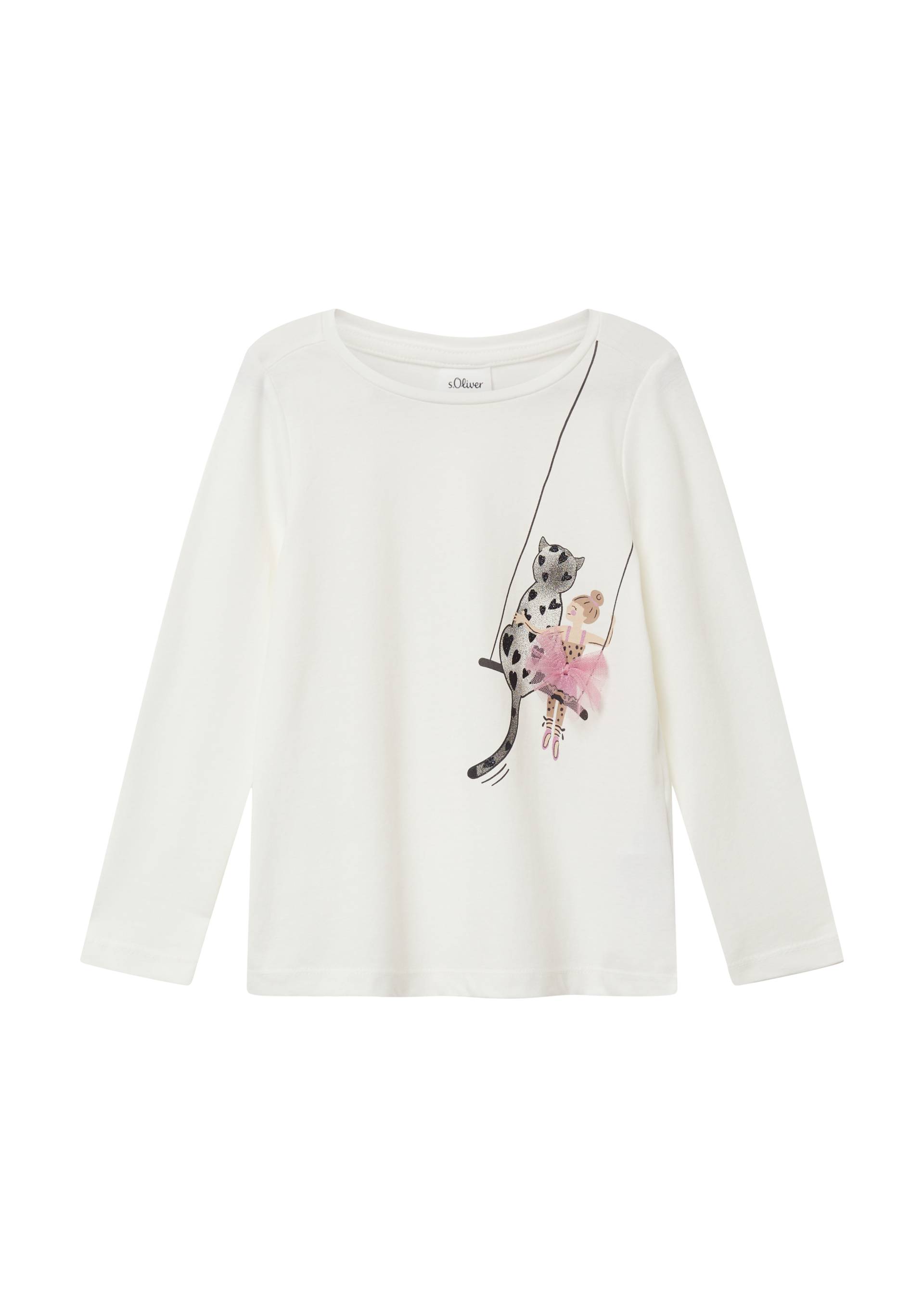 s.Oliver - Jersey-Longsleeve in A-Shape mit Print und Applikation, Kinder, creme|weiß von s.Oliver