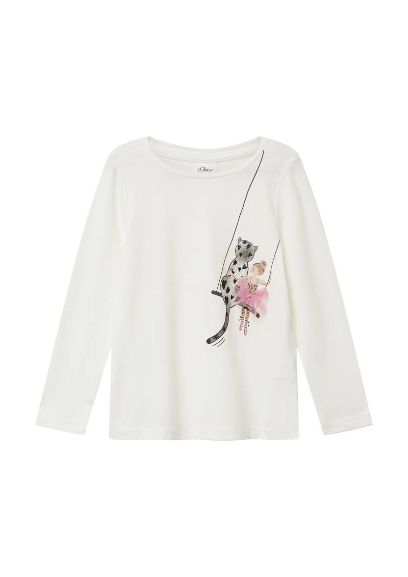 s.Oliver - Jersey-Longsleeve in A-Shape mit Print und Applikation, Kinder, creme|weiß von s.Oliver
