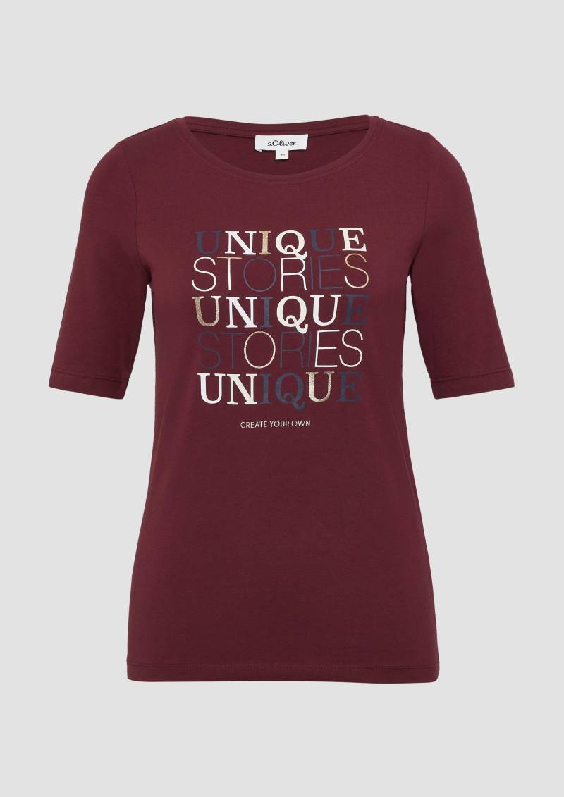 s.Oliver - Jersey-Shirt im Slim Fit mit Frontprint, Damen, rot von s.Oliver