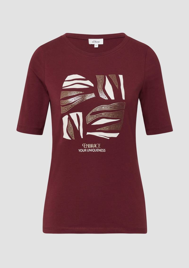 s.Oliver - Jersey-T-Shirt im Slim Fit mit Frontprint, Damen, rot von s.Oliver