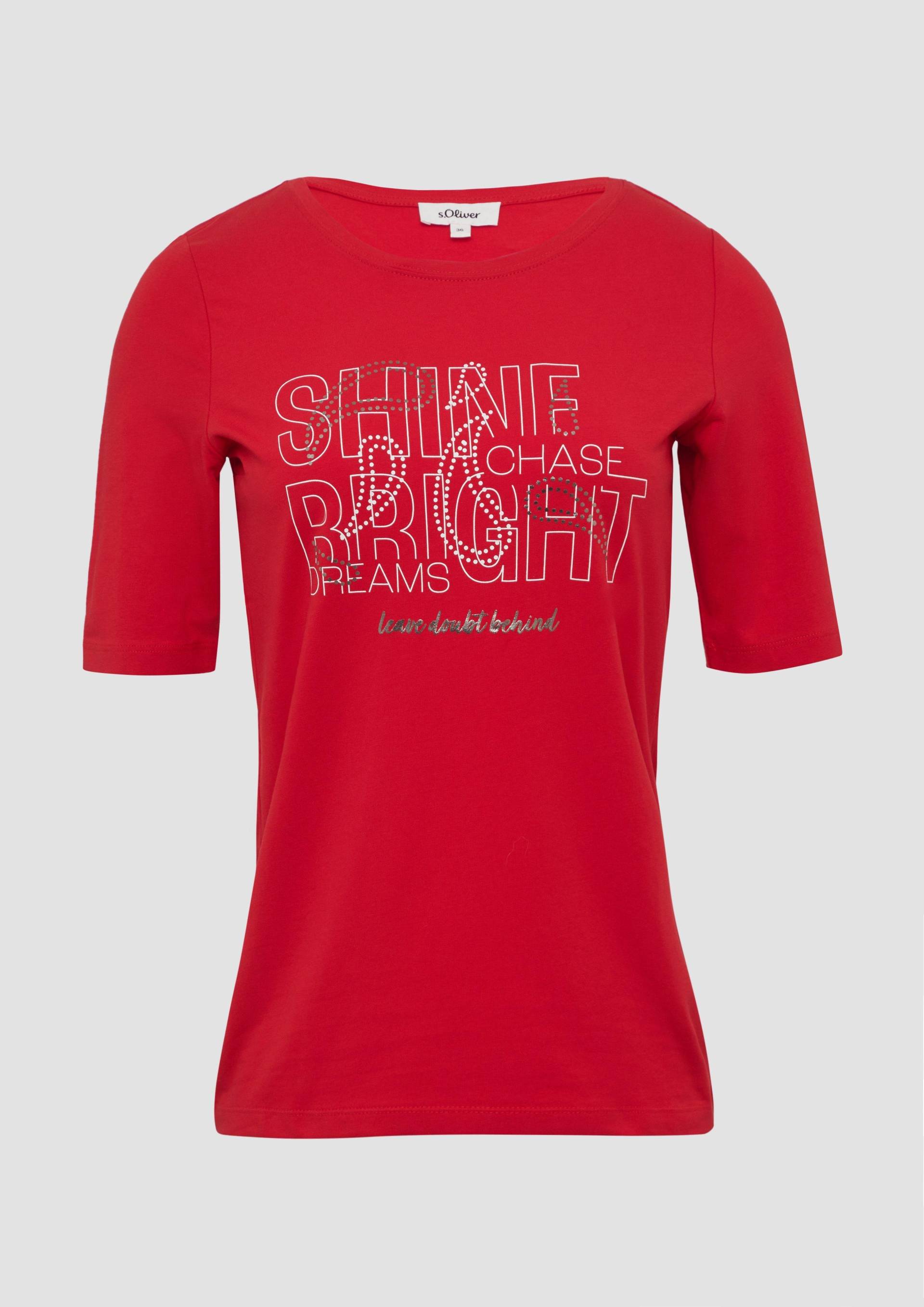 s.Oliver - Jersey-T-Shirt im Slim Fit mit Frontprint, Damen, rot von s.Oliver